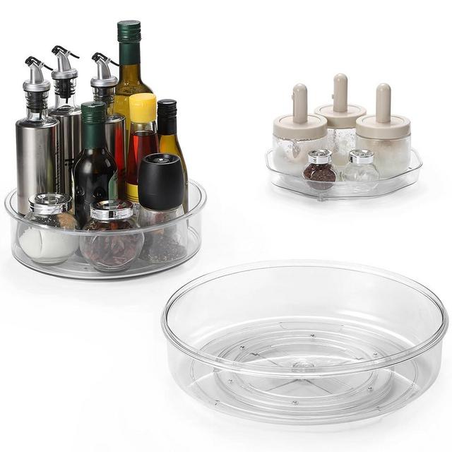 3 Pack Lazy Susan Organizer, 9 Inch 10 Inch 12 Inch Plastic Clear Lazy Susan Turntable for Cabinet, Kitchen, Refrigerator, Bathroom, Desktop