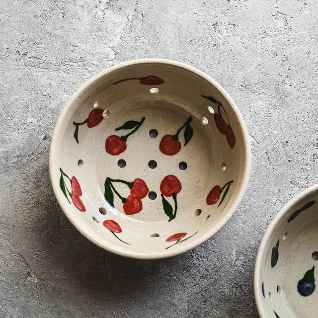 Ceramic Berry Colander Bowl - Cherry