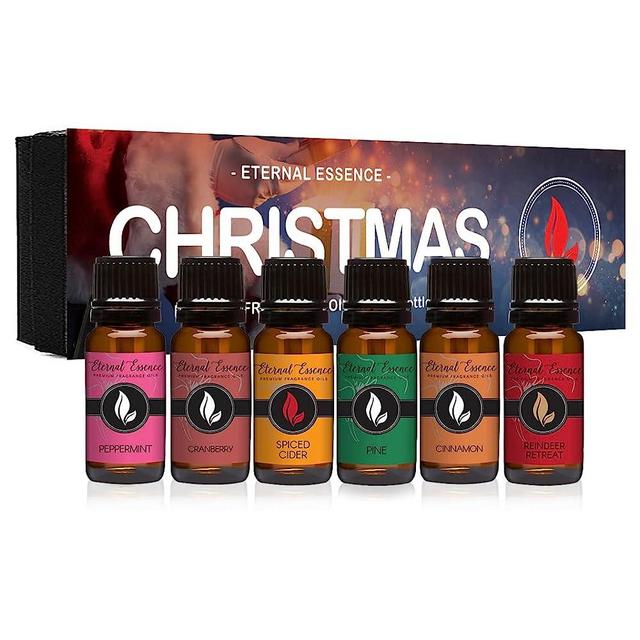 Christmas - Gift Set of 6 Premium Fragrance Oils - Peppermint, Cranberry, Spiced Cider, Pine, Cinnamon and Reindeer Retreat - 10ML