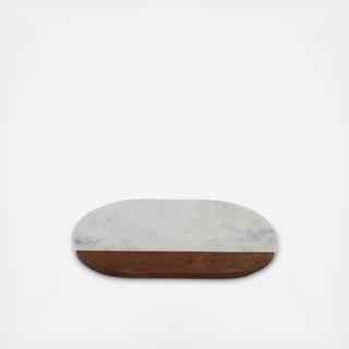 Oval Marble Platter with Wood Accent