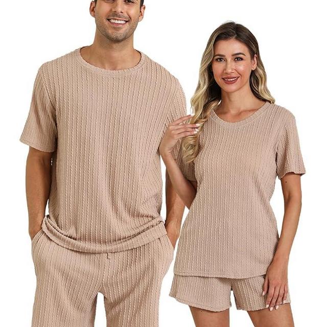EISHOPEER Pajamas Sets 2 Piece Lounge Sets Ribbed Knit Pajama Matching Tops and Shorts for Mens/Womens Soft Sleepwear S-XXL