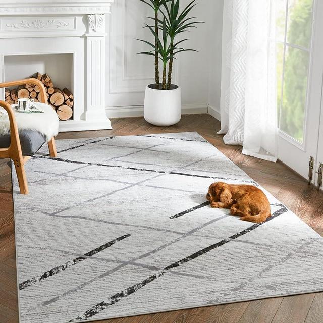 jinchan Area Rug 3x5 Entryway Rug Moroccan Rug Black Grey Foldable Thin Rug Modern Geometric Accent Rug Soft Rug Indoor Door Mat Non Slip Gray Carpet Kitchen Living Room Bedroom Dining Room