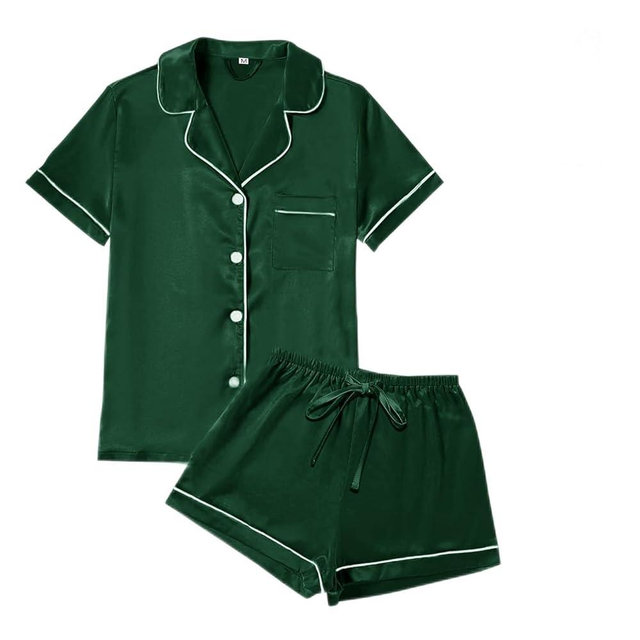 4Pcs Womens Satin Silky Pajama Sets Short Sleeve Shirt XS-4XL Floral Pajamas Set Soft PJ Loungewear Sleepwear