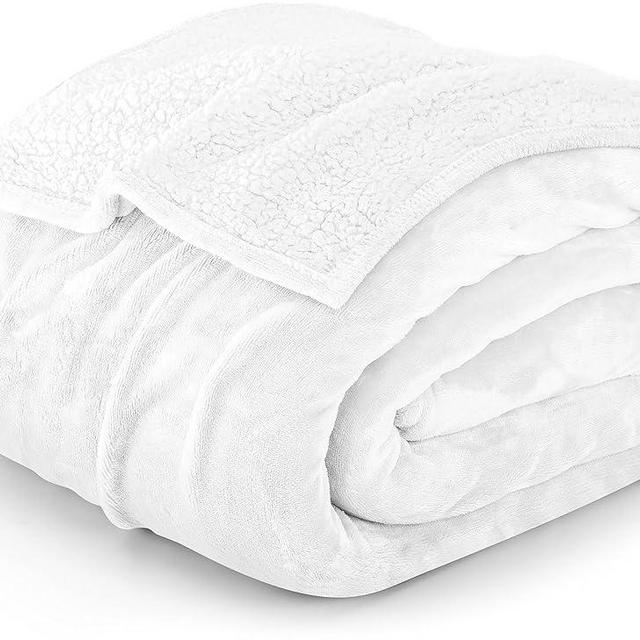 Utopia Bedding Sherpa Blanket Queen Size [White, 90x90 Inches] - 480GSM Thick Warm Plush Fleece Reversible Blanket for Bed, Sofa, Couch, Camping and Travel