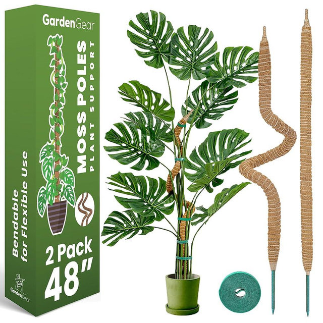 2 Pack 48 Inch Bendable Moss Pole Monstera Plant Support Stakes for Indoor Plants - Tall Moss Stick Trellis for Potted Climbers - Stem Support Accessories for Climbing Houseplants
