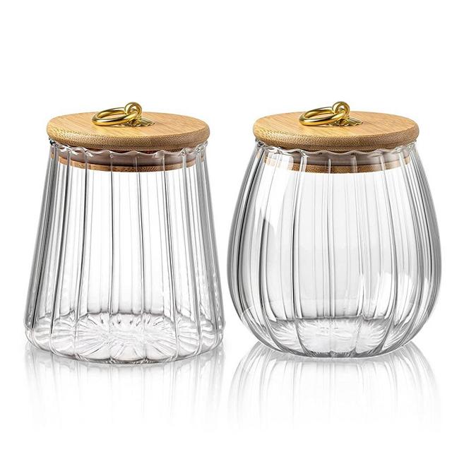 Joeyan Ribbed Glass Jars with Airtight Bamboo Lids, 22 and 25 oz Set, 2 Pack
