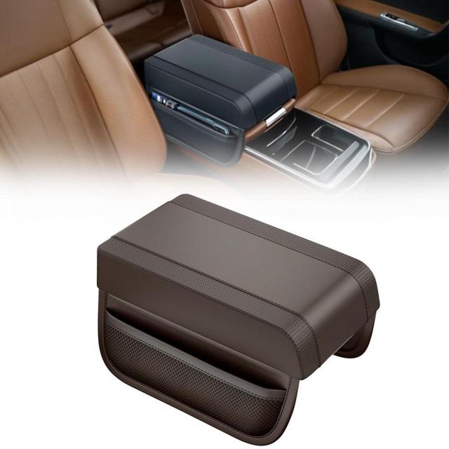 Universal Car Armrest Booster Cushion, 2024 New Memory Cotton Car Armrest Box Pad Auto Center Console Pad, Upgrade Waterproof Car Center Console Cover Pad Elbow Rest Box Covers (Brown)
