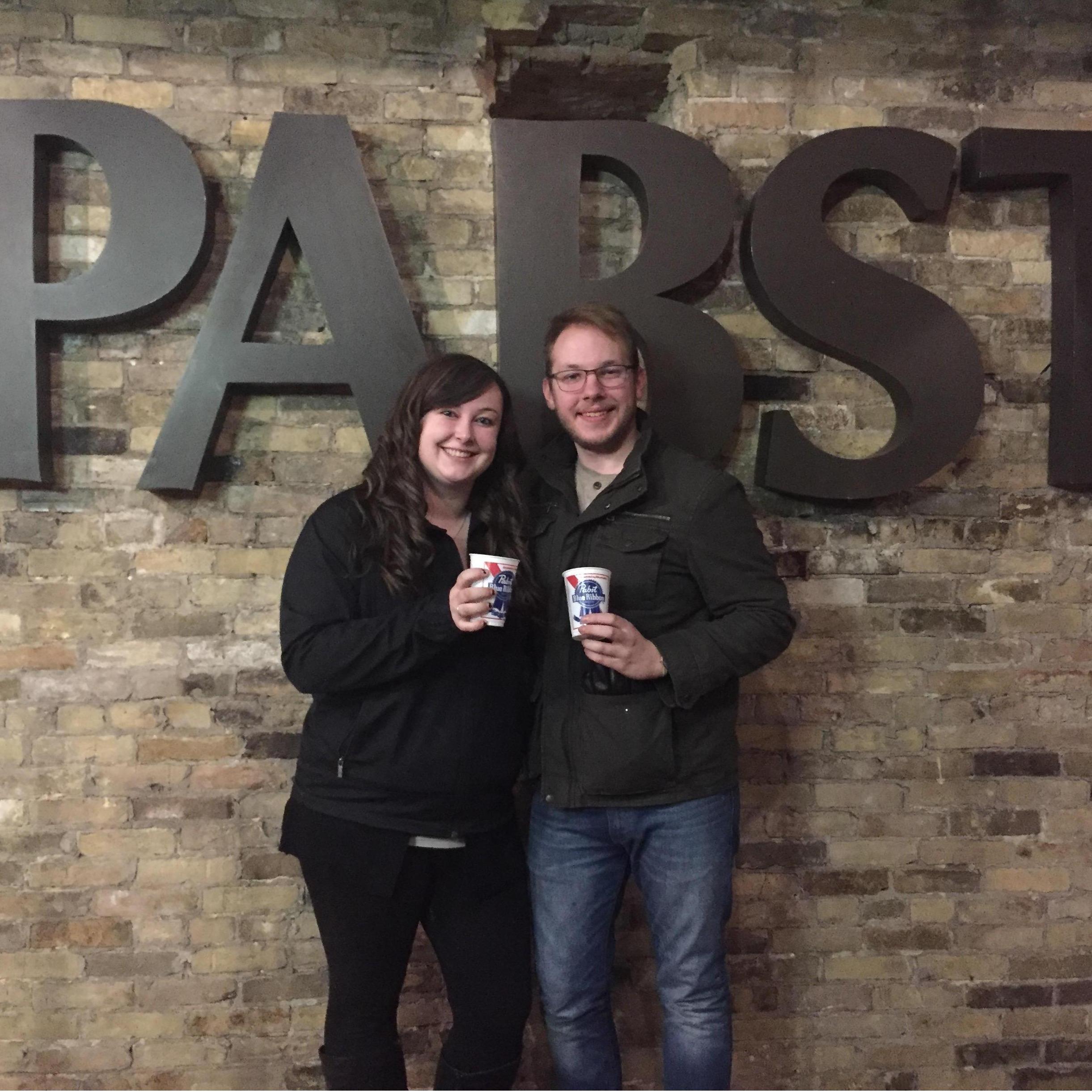 Pabst Brewery Tour - Janel doesn't drink beer so yes, she's holding a fake cup!