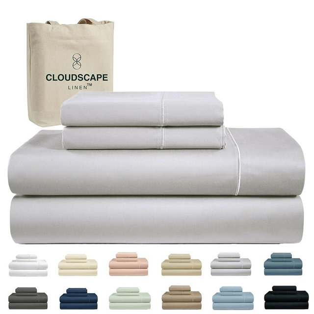 Cloud Scape Linen 100% Egyptian Cotton King Sheets Set – 1000 Thread Count, 4-Piece Soft Hotel Quality Bedding Set,Deep Pockets up to 16”, Silver