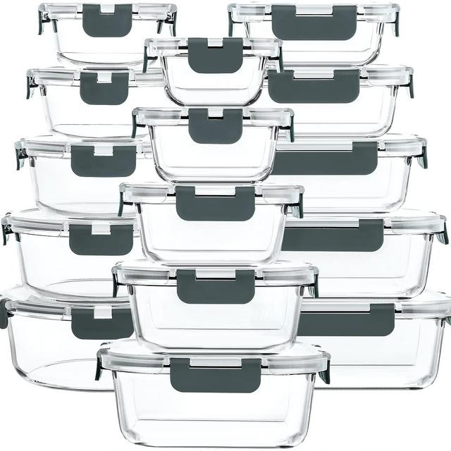M MCIRCO 30 Pieces Glass Food Storage Containers with Upgraded Snap Locking Lids,Glass Meal Prep Containers Set - Airtight Lunch Containers, Microwave, Oven, Freezer and Dishwasher Friendly