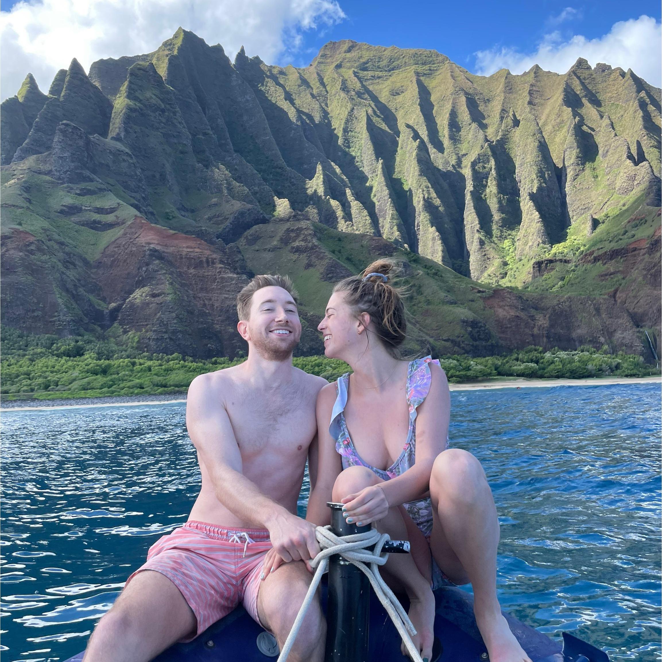 Boating alongside the Napali Coast in Hawaii