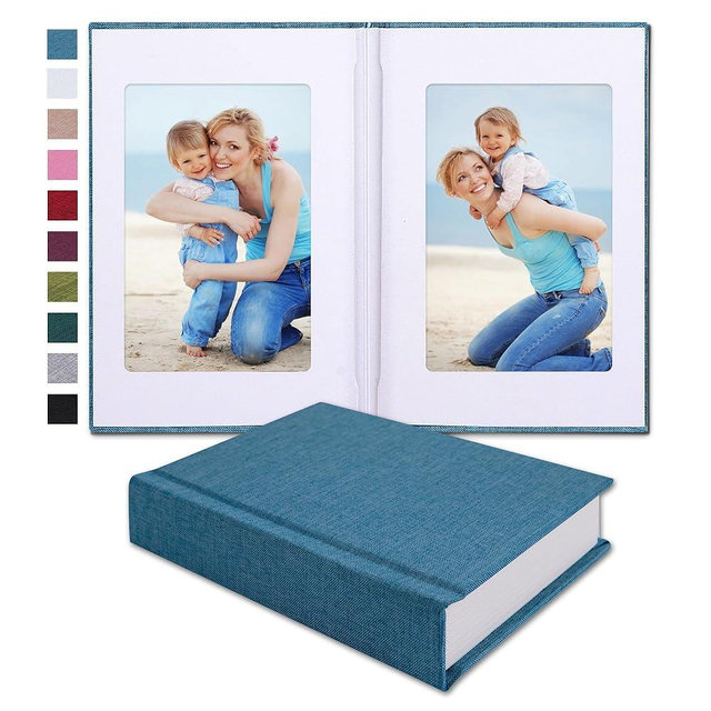 Pssoss Small 4x6 Photo Album with Writing Space Holds 30 Photos Ideal for Wedding Theme-Album and Baby Photo Album (Blue)