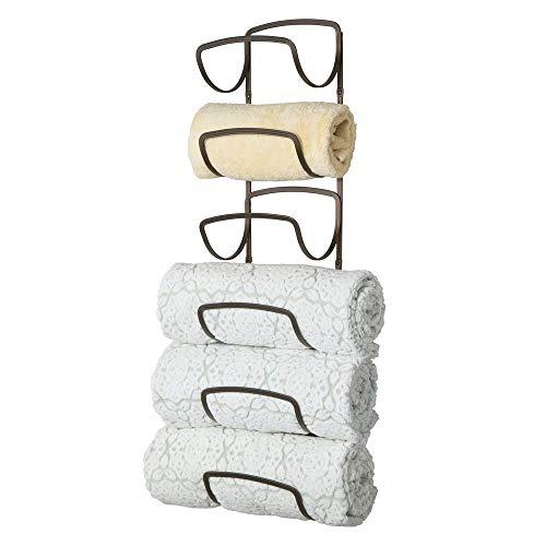 mDesign Modern Decorative Six Level Bathroom Towel Rack Holder & Organizer, Wall Mount - for Storage of Washcloths, Hand Towels - Bronze