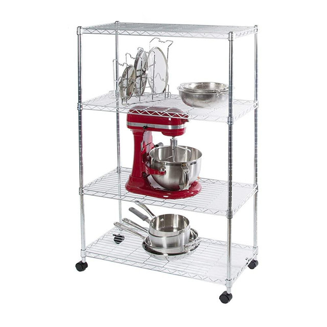 Seville Classics 4-Tier Steel Wire Shelving with Wheels, 30" W x 14" D x 48" H, Chrome