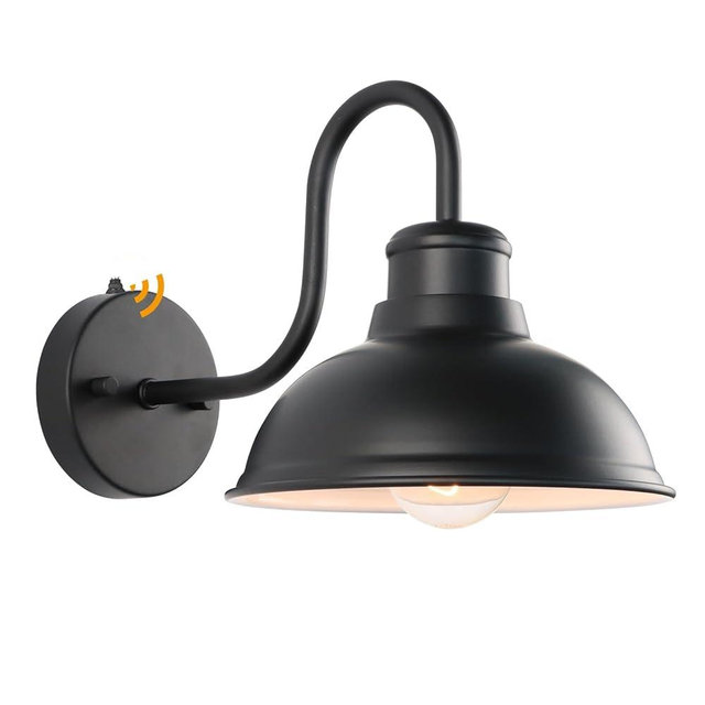 LPRZSG Dusk to Dawn Outdoor Wall Sconces, Exterior Farmhouse Gooseneck Barn Light, Vintage Matte Black Outside Wall Mount Light Fixture, Anti-Rust Waterproof Outdoor Light for Porch Garage