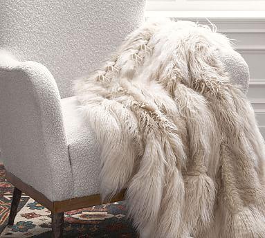 Mongolian Patchwork Faux Fur Throw, 50 x 60", Ivory
