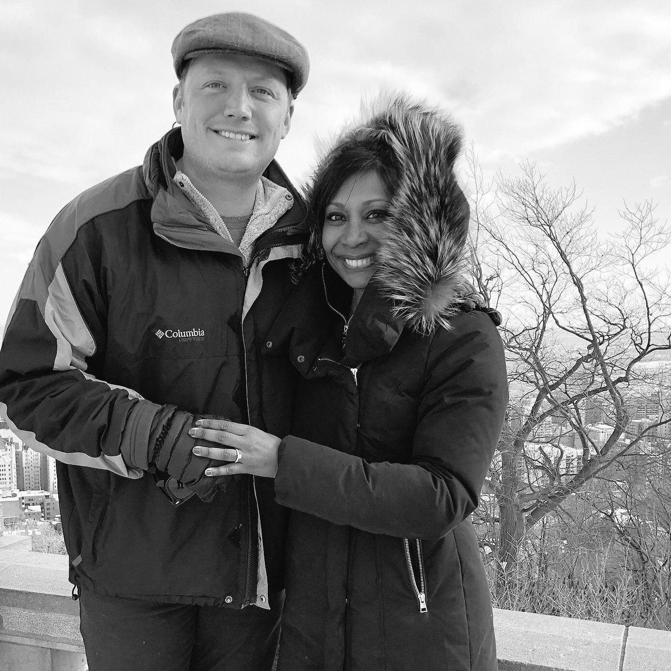 Photo of us after Todd's proposal in Montreal, Canada