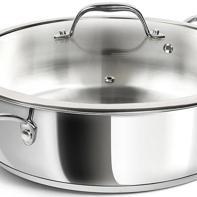 MICHELANGELO 12 Inch Stainless Steel Pan with Lid - Large Saute Pan with Lid, Deep Frying Pan Dishwasher & Oven-Safe, All Cooktops Compatible, 6 Quart