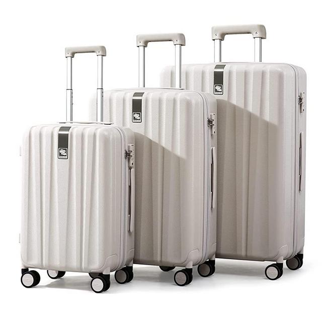 Hanke Upgrade Luggage Sets PC Lightweight Hardshell Suitcases with Spinner Wheels & TSA Lock, Extra Large Rolling Travel Luggage Nestable Storage 3 Piece Set 20/24/29(Ivory White)