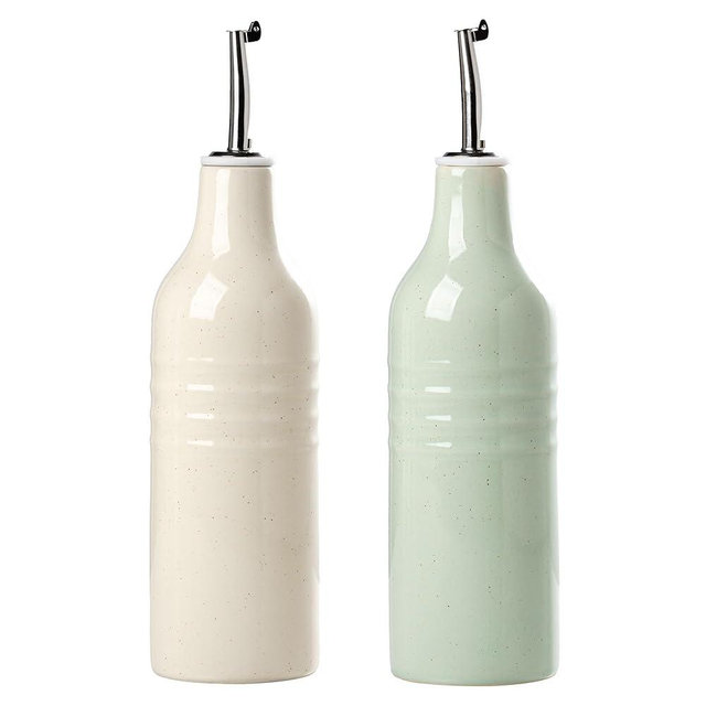 famiware Jupiter 16oz Ceramic Olive Oil Dispenser Bottle, Olive Oil and Vinegar Dispenser Bottle Set of 2 with Stainless Steel Pourers, Suitable for Storage Vinegar, Vanilla White & Light Green