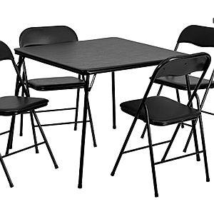Flash Furniture Madison 5-Piece Folding Card Table and Chairs Set, Portable Event Table and Chairs Set, Black
