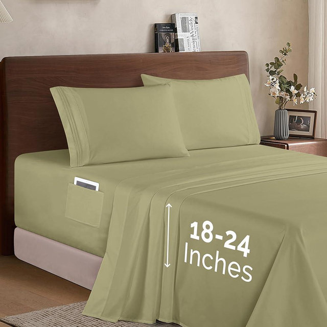 Elegant Comfort Luxury 1500 Premium Hotel Quality Microfiber 4-Piece Sheet Set - Soft, All Around Elastic 18-24 Inches Deep Fitted Sheet - Extra Deep Pocket Sheets, California King, Sage/Green