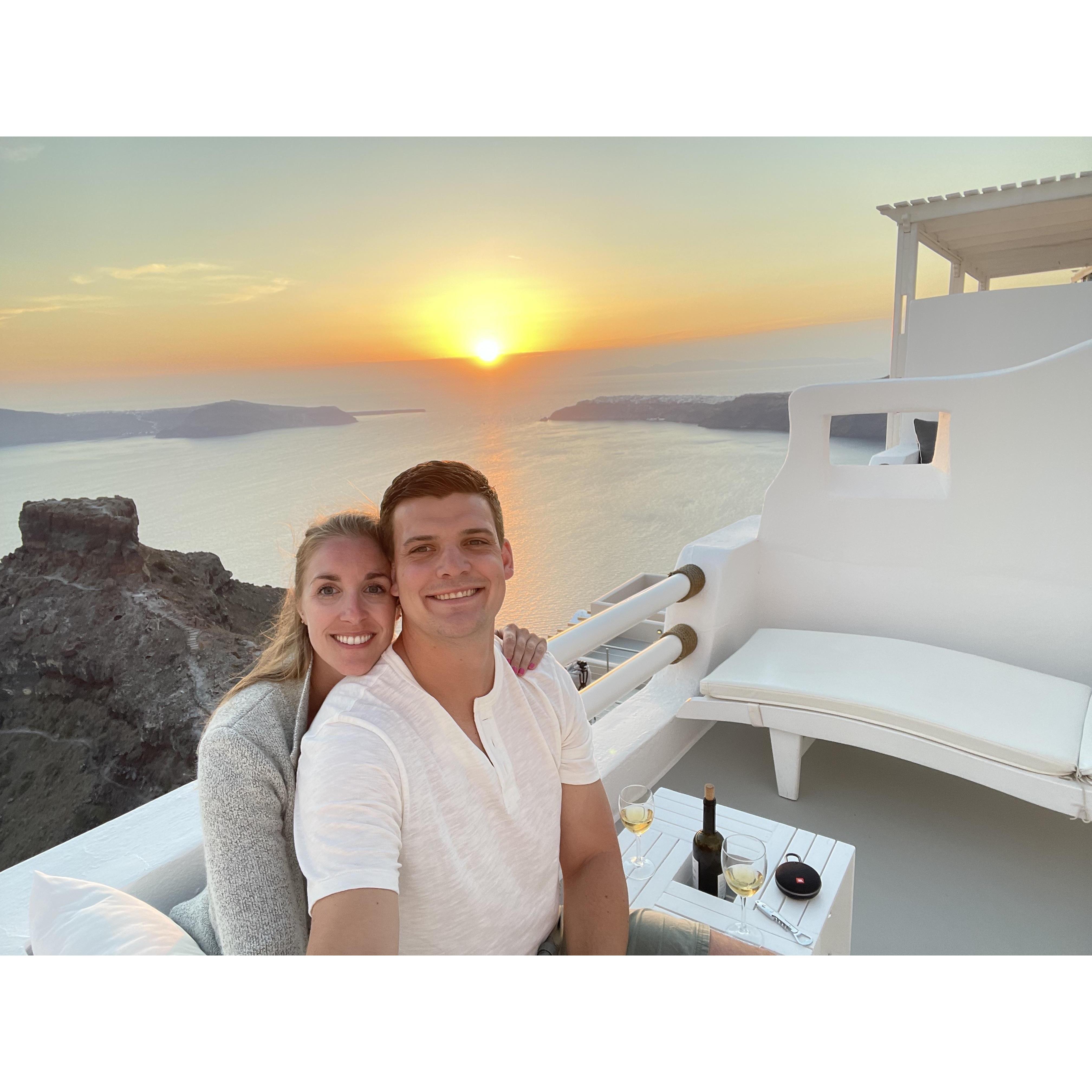 Sunset from our balcony in Santorini!