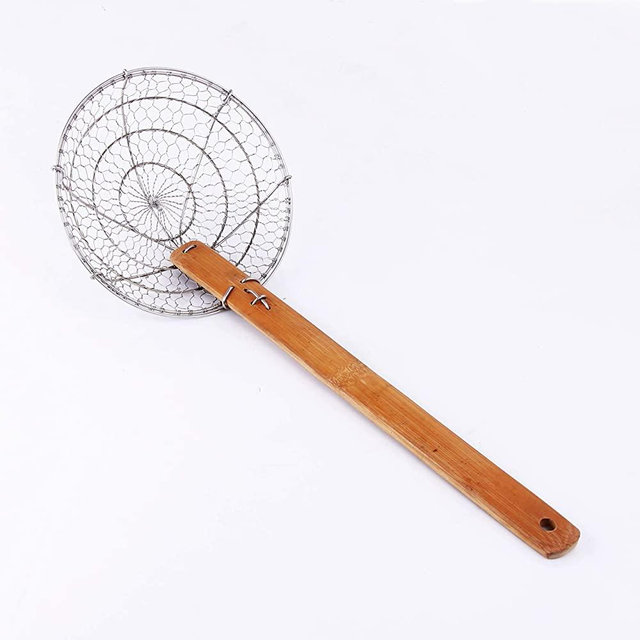 Letschef Stainless Steel Spider Strainer Asian Kitchen Wire Food Cooking Skimmer With Natural Bamboo Handle, 6-Inch, Hand-Made