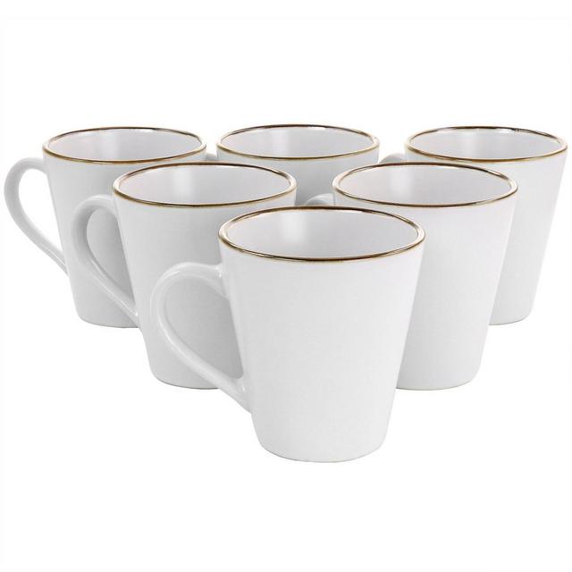 6pc Arthur Stoneware 12 oz Mug Set with Rim Matte White/Gold - Elama