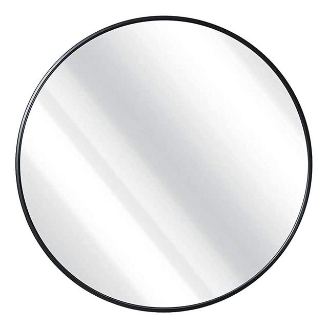 24 inch Round Mirror, Black Metal Frame Wall Mounted Large Circle Mirror for Washing Room, Living Room, Home Decoration