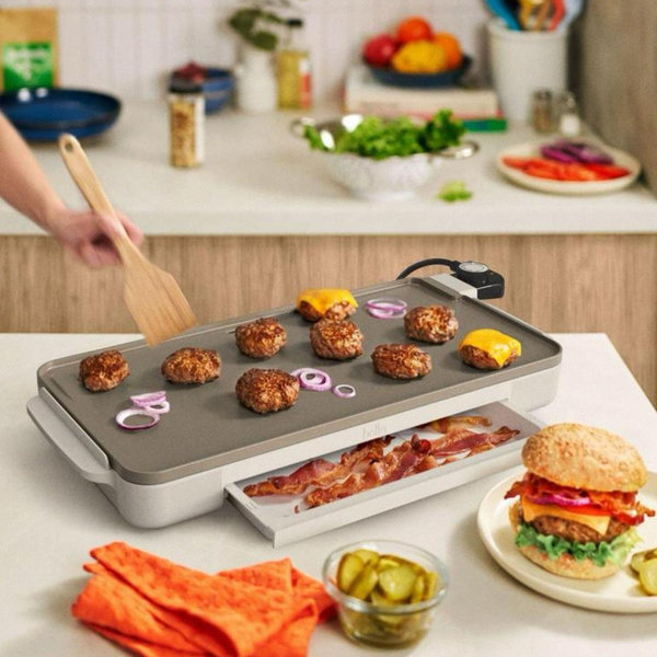 bella 10" x 20" Electric Griddle with Warming Tray, EverGood™ Ceramic Nonstick Coating & Removable Temperature Probe, Dishwasher-Safe Drip Tray & Cool Touch Handles, 1500 Watt, Oatmilk