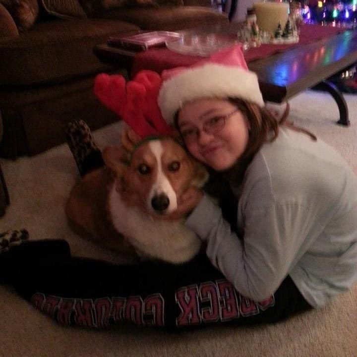 Little Dylan with her second dog celebrating Christmas!!