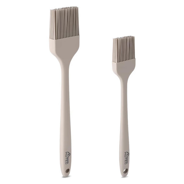 HOTEC Basting Brushes Silicone Heat Resistant Pastry Brushes Spread Oil Butter Sauce Marinades for BBQ Grill Barbecue Baking Kitchen Cooking BPA Free Dishwasher Safe, Khaki Set of 2