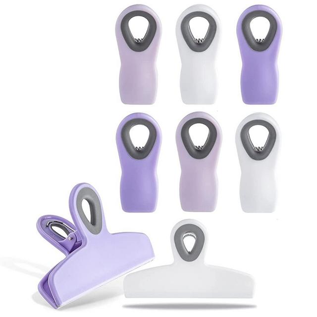 Cook with Color Set of Eight Bag Clips, 2 Large Heavy Duty Chip Clip and 6 Refrigerator Magnet Clips for Food Storage with Air Tight Seal Grip for Snack Bags and Food Bags (Lavender)