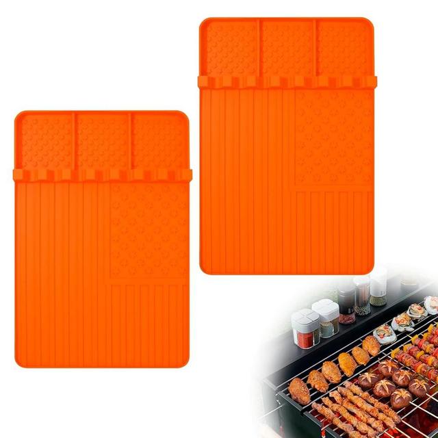 Silicone Griddle Tools Mat for Blackstone-Side Shelf Mat，Spatula Mat With Drip Pad，Heat Resistant Utensil Holder，Suitable for Kitchen, Cooking and Countertops, Grills and Many Other Grill Tools(2PCS)