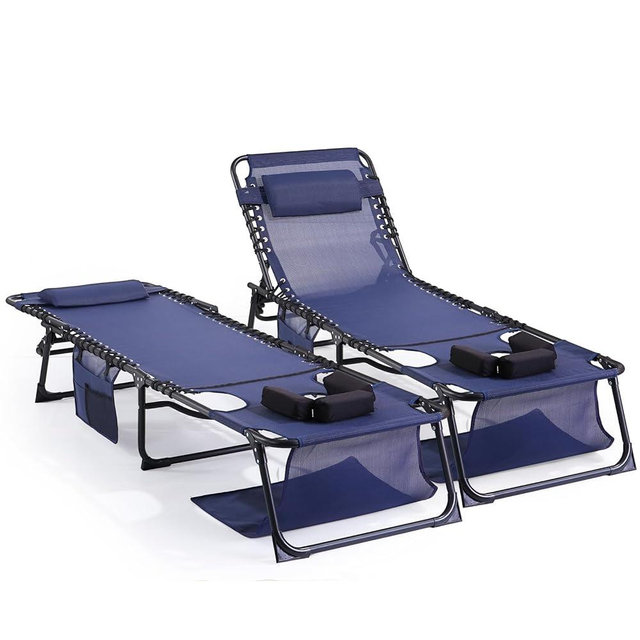 Unovivy Tanning Chairs with Face Hole Set of 2, Patio Lounge Chairs with 5-Position Reclining Back, Portable Folding Outdoor Lounge Chair for Sunbathing, Pool, Patio, Camping