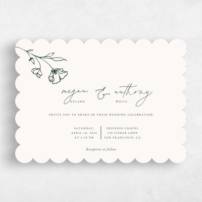 Beige Scalloped Wedding Invitation - Varnell Landscape