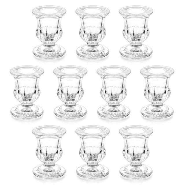Romadedi Glass Taper Candle Holders - Set of 10 Clear Small Candlestick Holder Bulk, Thicker Glass Candle Sticks Set for Wedding Christmas Party Dining Table Table Centerpiece Decor