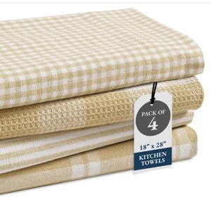 LANE LINEN Cotton Kitchen Towels Set, 4-Pack – Absorbent, Quick-Drying, Premium Dish Towels, Tea Towels, 18" x 28" - Beige