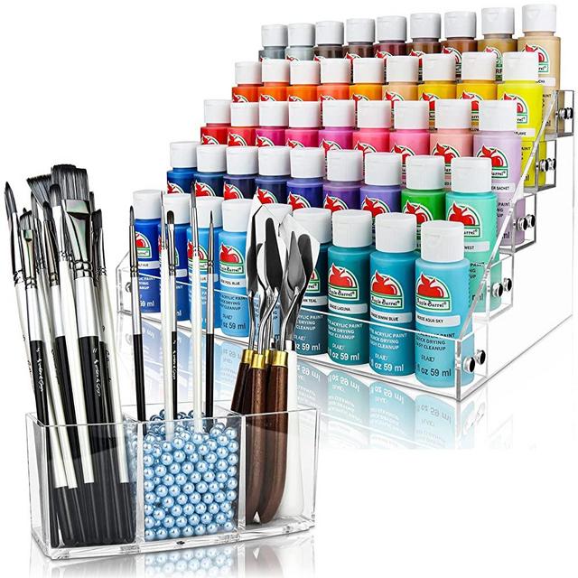 Acrylic Paint Organizer & Storage Set (5 Bead Color Options). Made with Diamond-Polished Acrylic. Durable, Space-Saving Paint & Paint Brush Holder Is a Must-Have Paint Organizer for Acrylic Painting.
