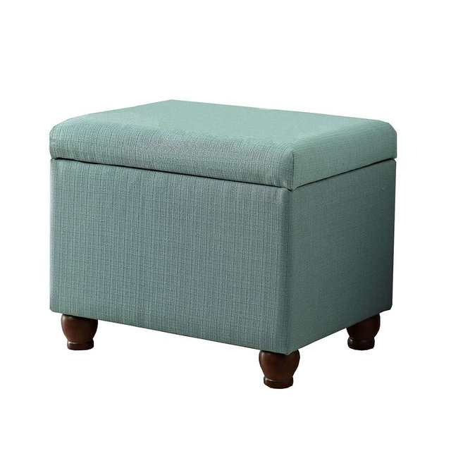Spatial Order Home Decor | Upholstered MediumRectangular Storage Ottoman | Hinged Lid Ottoman with Storage for Living Room & Bedroom, Aqua Linen