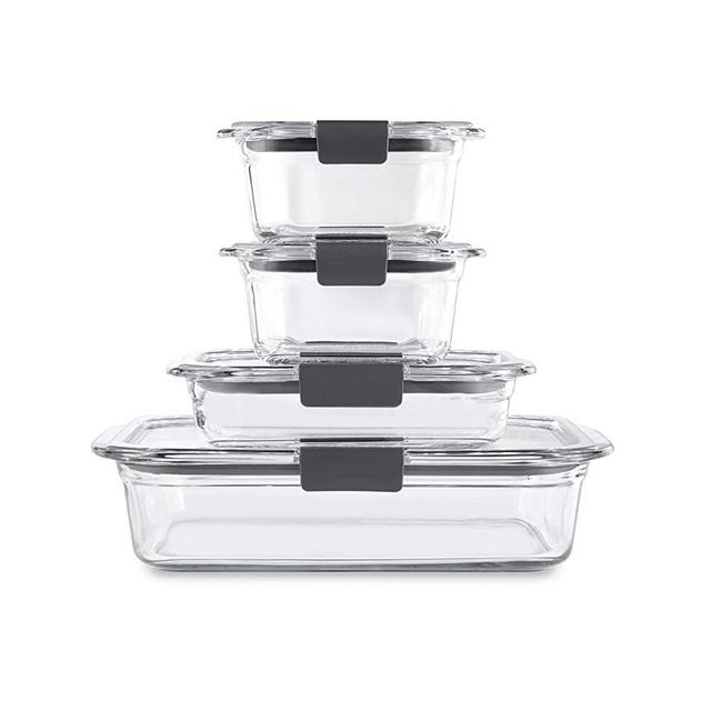 Rubbermaid Brilliance Glass Storage Set of 4 Food Containers with Lids (8 Pieces Total), 4-Pack, Clear
