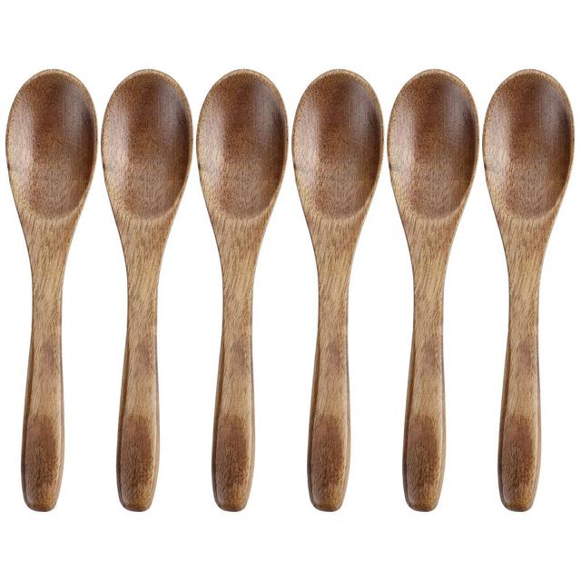 Unique Bargains Wooden Natural Grain Soup Spoon Salt Sugar Dinner Spoons 4.7" Long Brown 6 Pcs