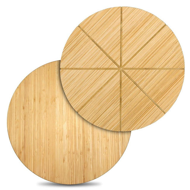 Round Cutting Board Pizza Cutting Board Double Sided 12inch Lightweight Bamboo Wooden Pizza Tray Serving Platter Pizza Oven Accessories Pizza Prep Board Paddle Circular Circle