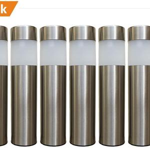 LowVoltz Solar 6 Pack Solar Path Lights. Modern Stainless Steel Outdoor Garden LED Powered Lights. Water, Wind, Dust Resistant and Longest Lasting Charge.