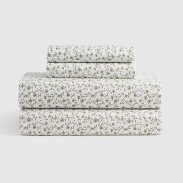 Classic Organic Percale Sheet Set in Green Florette- Cal King