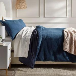 Waffle Weave Duvet Cover and Sham Set, Navy