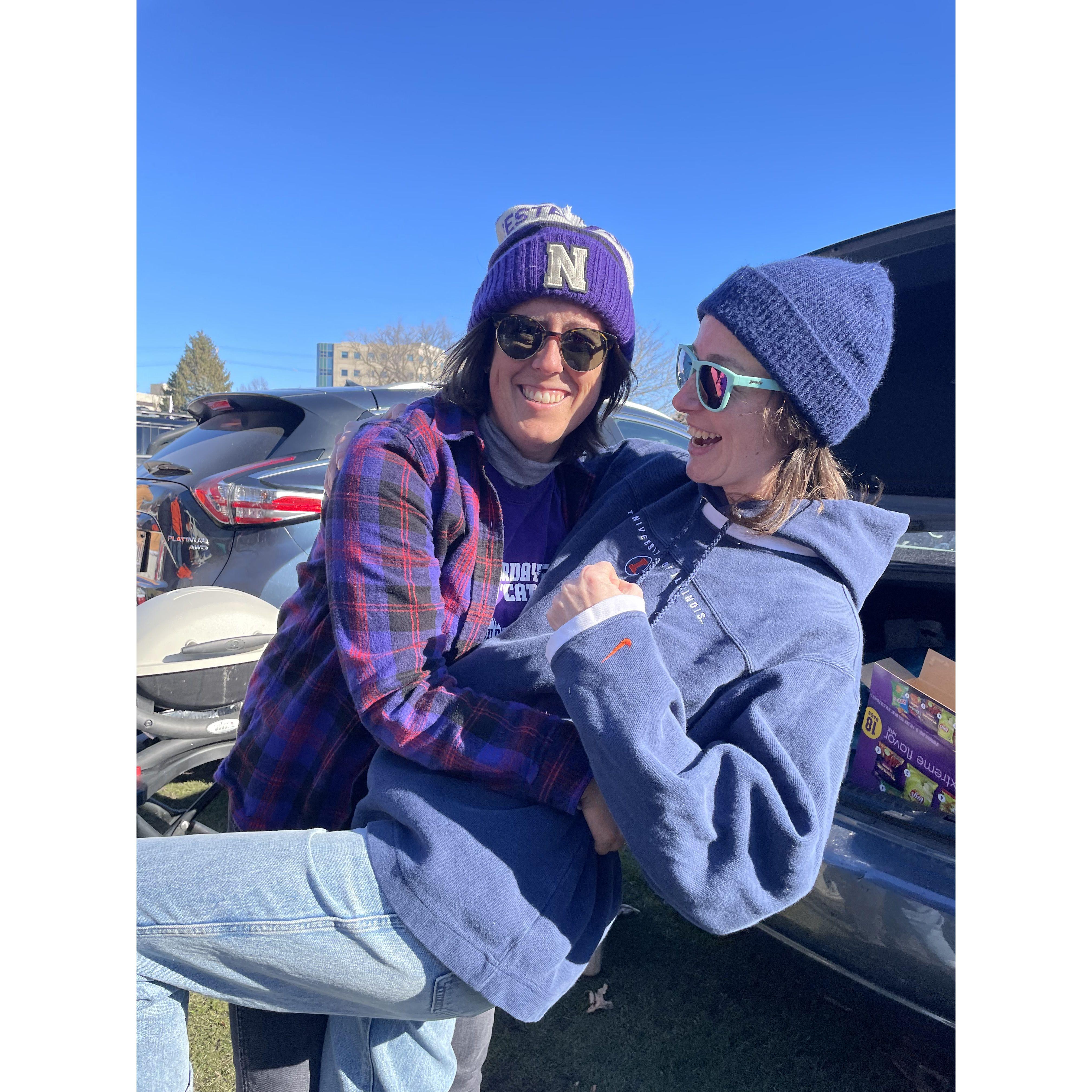 The battle of our Alma Maters (don't ask Becca who won).