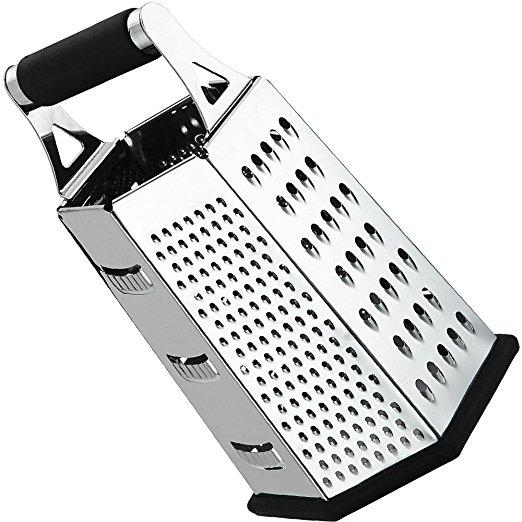 Cheese-Grater-Vegetable-Slicer Stainless Steel - 6-sides , 9.5 Inch Height, Rubber Handle, Non Slip Rubber Bottom by Utopia Kitchen