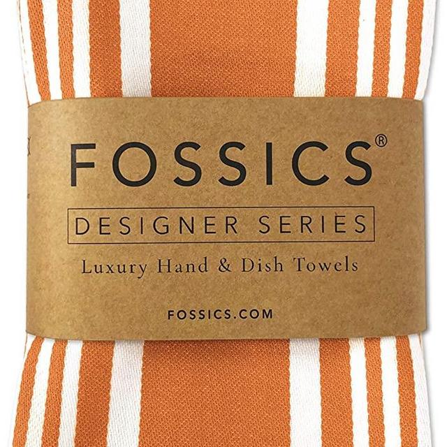 FOSSICS Designer Hand and Kitchen Dish Towels Woven from 100% Responsibly-Farmed, Thick, Luxurious Cotton, Oversized 20 x 30 inches, One Half Dozen, Apricot Stripe